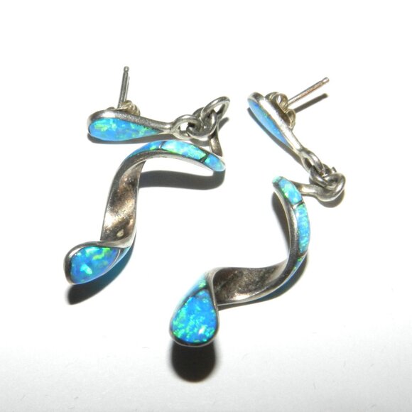 Vintage Andrew Dewa Zuni Signed Spiral Opal Sterling Silver Earrings - Picture 8 of 12